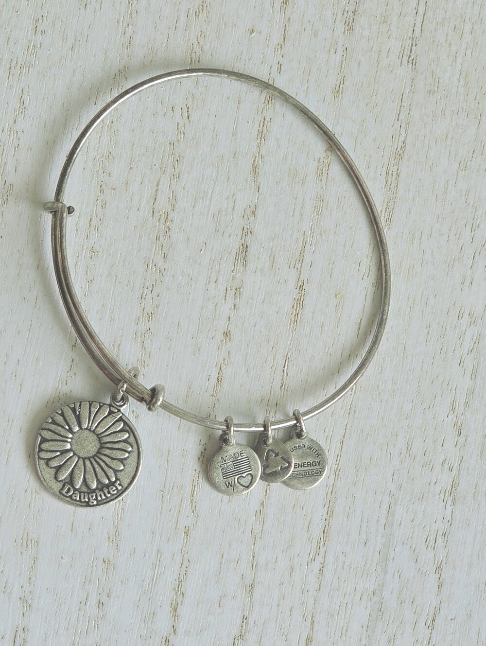Alex and Ani Silver Daisy Daughter Charm Bangle